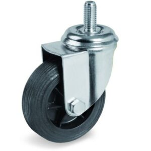 Black Rubber Tyre with Black Plastic Centre, Institutional Bolt Hole Castors with Threaded Stem