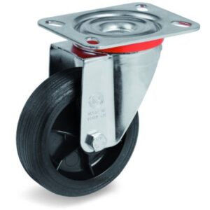 Black Rubber Tyre with Black Plastic Centre, Swivel Top Plate Castors, NL Duty