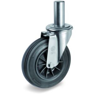 Black Rubber Tyre with Black Plastic Centre, Bolt Hole Castor with Solid Stem, NL Duty