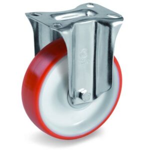Injection Moulded Polyurethane Tyre Bonded to Nylon Centre, Fixed Top Plate Castor, M Duty