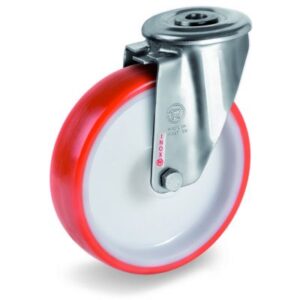 Injection Moulded Polyurethane Tyre Bonded to Nylon Centre, Stainless Steel Bolt Hole Castor, NLX Duty