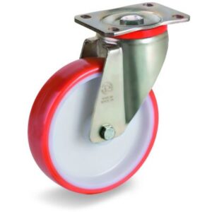 Injection Moulded Polyurethane Tyre Bonded to Nylon Centre, Swivel Top Plate Castor, P Duty