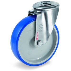 Soft Polyurethane Tyre Bonded to Grey Nylon Centre, Stainless Steel Bolt Hole Castor, NLX Duty