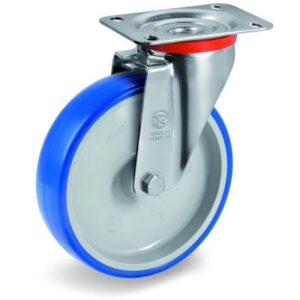 Soft Polyurethane Tyre Bonded to Grey Nylon Centre, Swivel Top Plate Castor, NL Duty