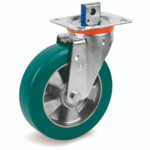 Green Elastic Polyurethane Tyre Bonded to Aluminium Centre, Central Locking Castor