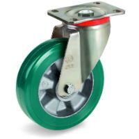 Green Elastic Polyurethane Tyre Bonded to Aluminium Centre, Swivel Top Plate Castor, P Duty