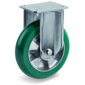 TR Roll Polyurethane Tyre with Ergonomic Round Profile Bonded to Aluminium Centre, Fixed Top Plate Castor, EP Duty
