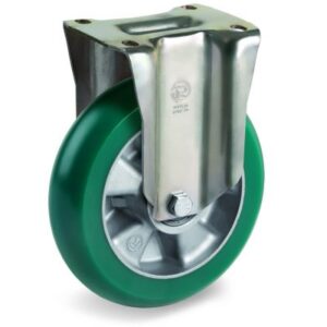 TR Roll Polyurethane Tyre with Ergonomic Round Profile Bonded to Aluminium Centre, Fixed Top Plate Castor, PT Duty