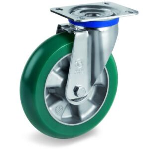 TR Roll Polyurethane Tyre with Ergonomic Round Profile Bonded to Aluminium Centre, Swivel Top Plate Castor, M Duty