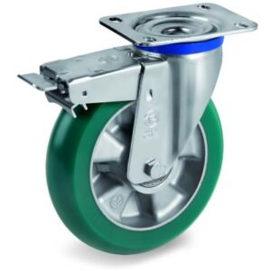 TR Roll Polyurethane Tyre with Ergonomic Round Profile Bonded to Aluminium Centre, Fixed Top Plate Castor, M Duty