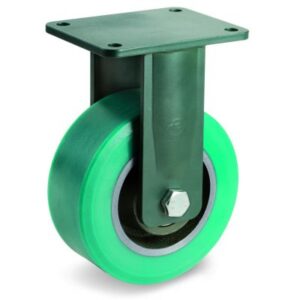 TR Roll Polyurethane Tyre with Cast Iron Centre, Electro Welded Fixed Top Plate Castor, EE HD Duty