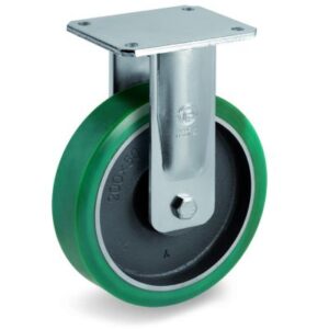 TR Roll Polyurethane Tyre with Cast Iron Centre, Electro Welded Fixed Top Plate Castor, EE MHD Duty