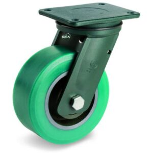 TR Roll Polyurethane Tyre with Cast Iron Centre, Electro Welded Swivel Top Plate Castor, EE EHD Duty