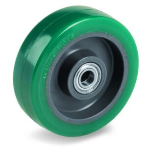 Green Elastic Soft Polyurethane Tyre with Nylon Centre, Wheel, Stainless Steel Ball Bearing