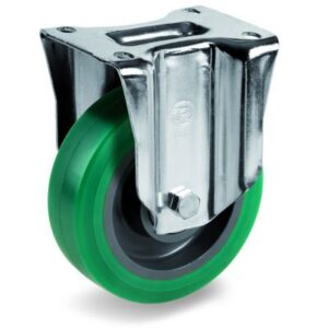 Green Elastic Soft Polyurethane Tyre with Nylon Centre, Fixed Top Plate Castor, M Duty