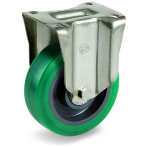 Green Elastic Soft Polyurethane Tyre with Nylon Centre, Fixed Top Plate Castor, P Duty