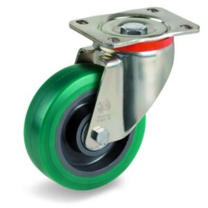 Green Elastic Soft Polyurethane Tyre with Nylon Centre, Swivel Top Plate Castor, P Duty