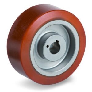 Cast Polyurethane Tyre Bonded to Cast Iron Centre, Keyway Wheel