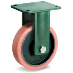 Vulkollan Tyre with Cast Iron Centre, Electro Welded Fixed Top Plate Castor, EE HD Duty