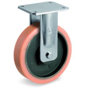 Vulkollan Tyre with Cast Iron Centre, Electro Welded Fixed Top Plate Castor, EE MHD Duty