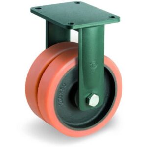 Vulkollan Tyre with Cast Iron Centre, Electro Welded Fixed Top Plate Castor with Brake, EEG EHD Duty