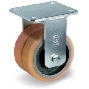 Vulkollan Tyre with Cast Iron Centre, Electro Welded Fixed Top Plate Castor with Brake, EEG MHD Duty