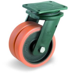 Vulkollan Tyre with Cast Iron Centre, Electro Welded Swivel Top Plate Castor with Brake, EEG EHD Duty