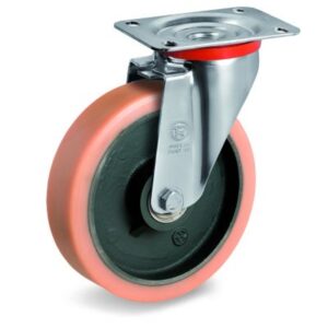 Vulkollan Tyre with Cast Iron Centre, Swivel Top Plate Castor, NL Duty