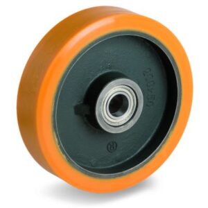 Cast Polyurethane Tyre Bonded to Cast Iron Centre, Wheel, Ball Bearing
