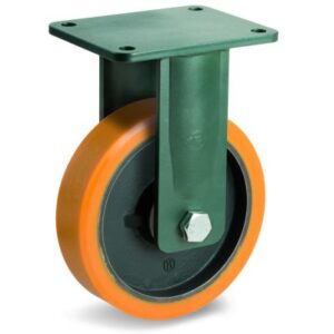 Cast Polyurethane Tyre Bonded to Cast Iron Centre, Electro Welded Fixed Top Plate Castor, EE HD Duty