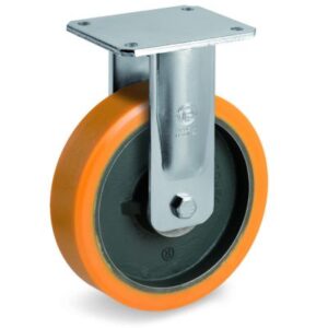 Cast Polyurethane Tyre Bonded to Cast Iron Centre, Electro Welded Fixed Top Plate Castor, EE MHD Duty