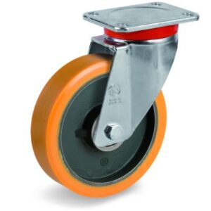Cast Polyurethane Tyre Bonded to Cast Iron Centre, Swivel Top Plate Castor, EP Duty