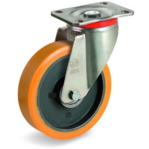 Cast Polyurethane Tyre Bonded to Cast Iron Centre, Swivel Top Plate Castor, P Duty