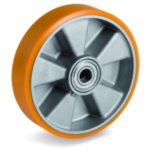 Cast Polyurethane Tyre Bonded to Cast Aluminium Centre, Wheel, Ball Bearing Facility