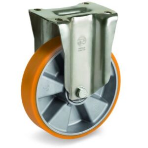 Cast Polyurethane Tyre Bonded to Cast Aluminium Centre, Fixed Top Plate Castor, P Duty