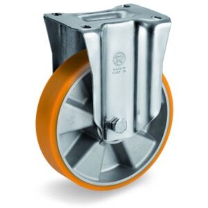 Cast Polyurethane Tyre Bonded to Cast Aluminium Centre, Fixed Top Plate Castor, M Duty
