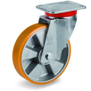 Cast Polyurethane Tyre Bonded to Cast Aluminium Centre, Swivel Top Plate Castor, EP Duty