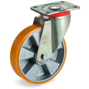 Cast Polyurethane Tyre Bonded to Cast Aluminium Centre, Swivel Top Plate Castor, P Duty