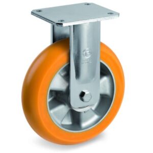 TR Roll Polyurethane Tyre, Ergonomic Round Profile Tyre and Aluminium Centre, Fixed Top Plate Castor, EE MHD Duty
