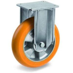 TR Roll Polyurethane Tyre, Ergonomic Round Profile Tyre and Aluminium Centre, Fixed Top Plate Castor, EP Duty