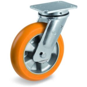 TR Roll Polyurethane Tyre, Ergonomic Round Profile Tyre and Aluminium Centre, Swivel Top Plate Castor, EE MHD Duty