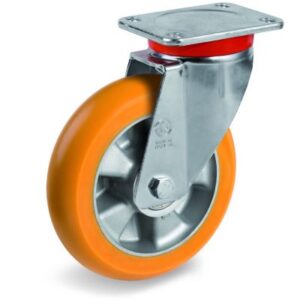 TR Roll Polyurethane Tyre, Ergonomic Round Profile Tyre and Aluminium Centre, Swivel Top Plate Castor, EP Duty