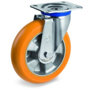 TR Roll Polyurethane Tyre, Ergonomic Round Profile Tyre and Aluminium Centre, Swivel Top Plate Castor, M Duty