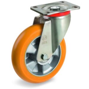 TR Roll Polyurethane Tyre, Ergonomic Round Profile Tyre and Aluminium Centre, Swivel Top Plate Castor, P Duty