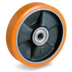 Cast Polyurethane Tyre Bonded to Cast Iron Centre, Wheel, Ball Bearing Facility