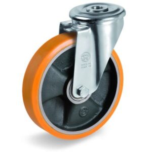 Cast Polyurethane Tyre Bonded to Cast Iron Centre, Bolt Hole Castor, NL Duty