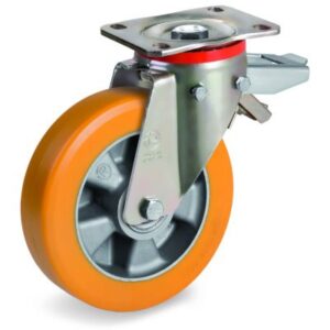 Special Thickness Polyurethane Tyre with Aluminium Centre, Swivel Top Plate Castor with Brake, P Duty