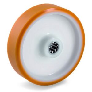 Cast Polyurethane Tyre Bonded to Nylon Centre, Wheel, Roller Bearing