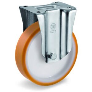 Cast Polyurethane Tyre Bonded to Nylon Centre, Fixed Top Plate Castor, M Duty