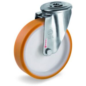 Cast Polyurethane Tyre Bonded to Nylon Centre, Stainless Steel Bolt Hole Castor, NLX duty